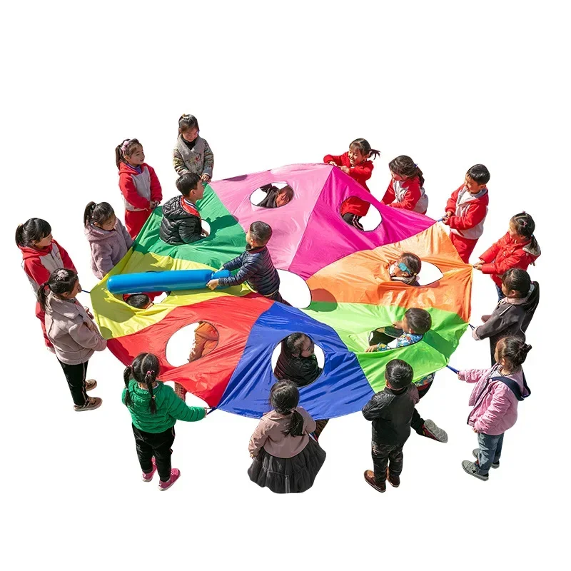 

[Funny] 2M/3M/4M/5M/6M Diameter Outdoor game whack-a-mole Rainbow Umbrella Parachute Toy Jump-Sack Ballute Play game mat toy