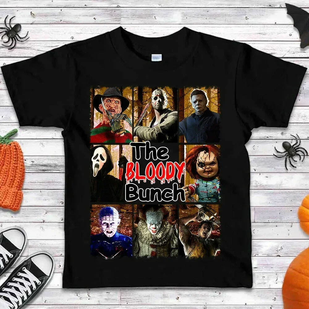 

The Bloody Bunch Horror Movie Characters Halloween Gift T-Shirt 100% Cotton O-Neck Short Sleeve Casual Mens T-shirt Size S-3XL