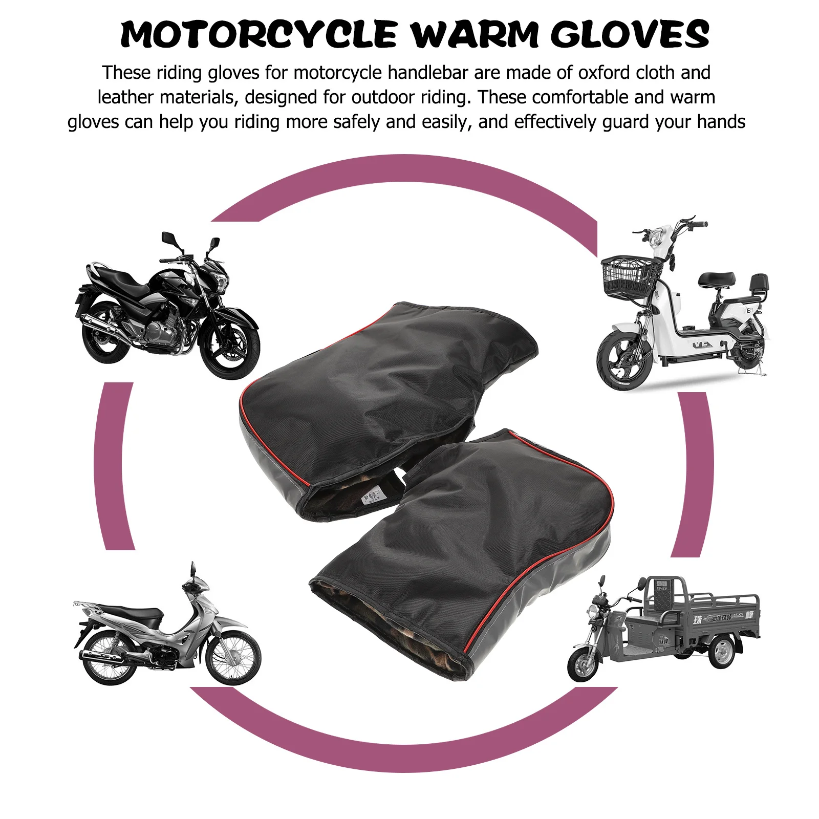 

1Pair Insulated Motorcycle Gloves Winter Handlebar Muffs for Men Snowmobile Riding Atv Outdoor Safety Reflective Strips