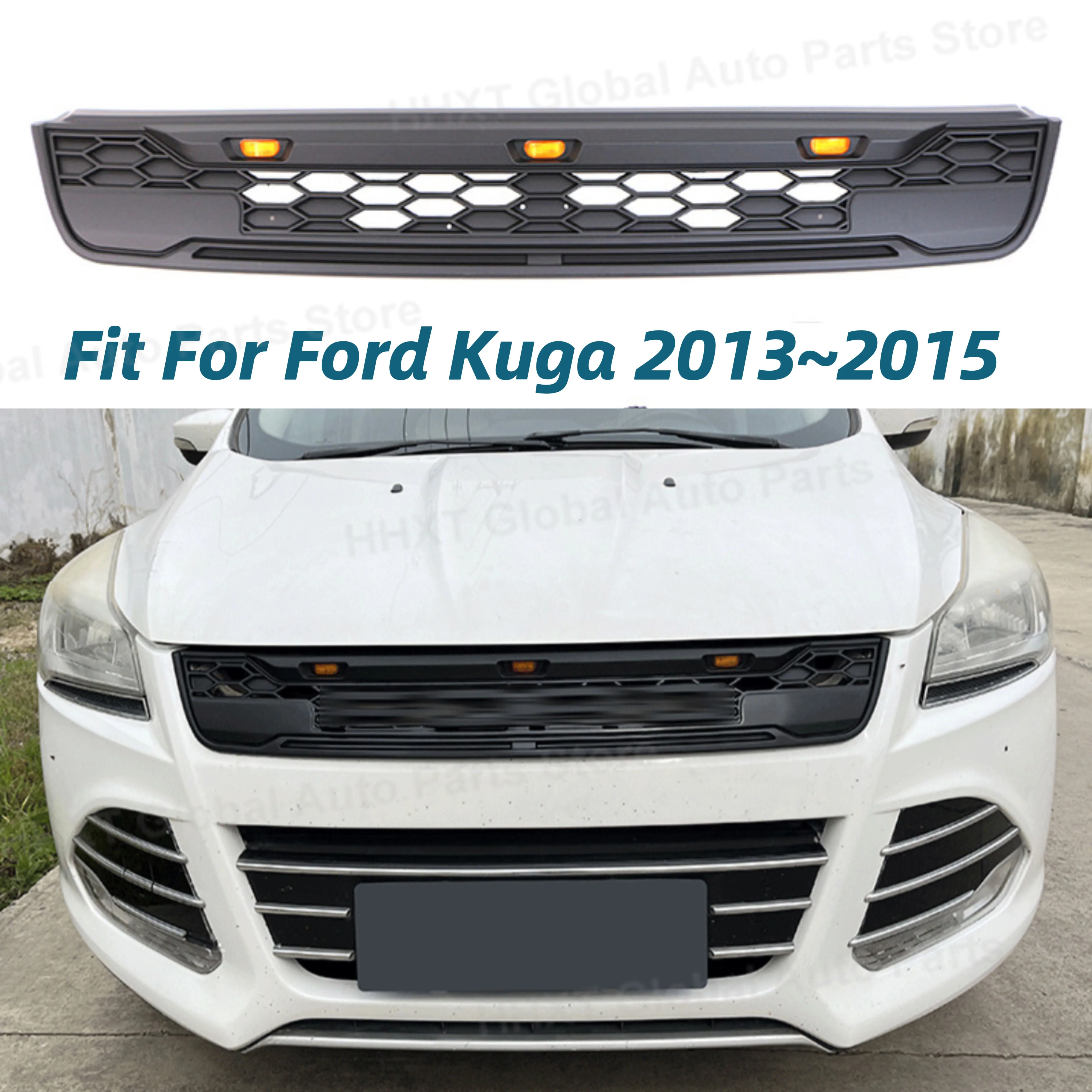 Fit For Ford Kuga 2013~2015 Modified Front Racing Grills With 4 Letters LED ABS Grill Mesh Raptor Grille Mask Trims Cover