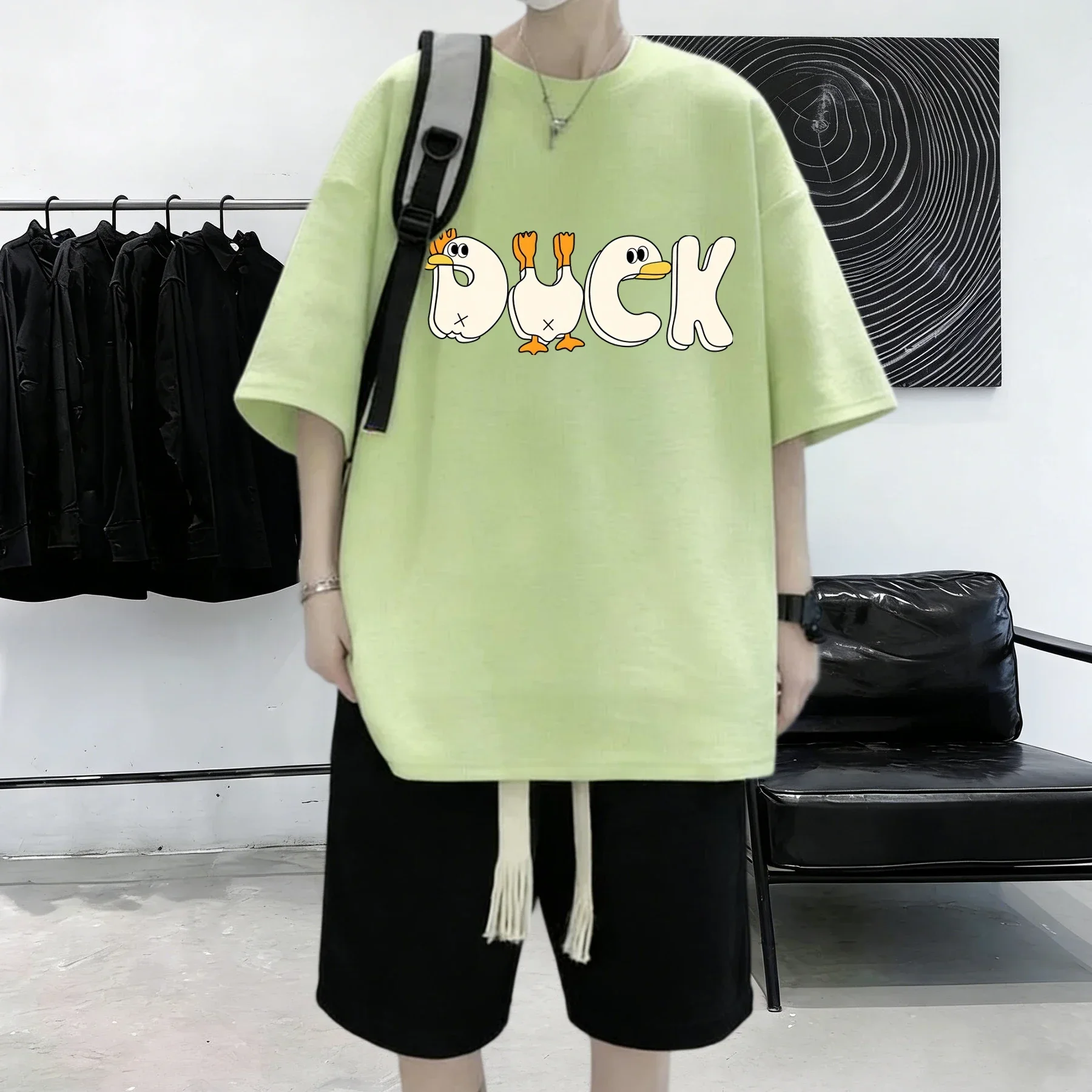 A Simple Pattern In The Shape Of A Duck Design Cotton All-Match Summer Short Sleeve Man Basic Loose T Shirt Youthful Comfy Tops