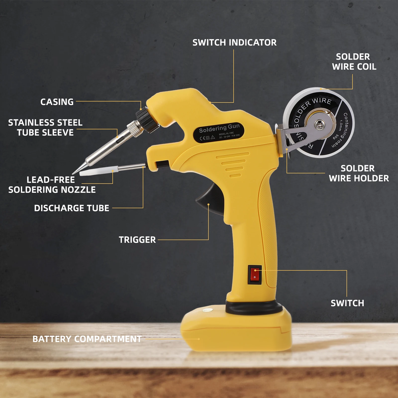 

Cordless Iron Kit Yellow Wireless Ceramic Heater Fast Heating Powered Tool for Electronics Repair Jewelry Making