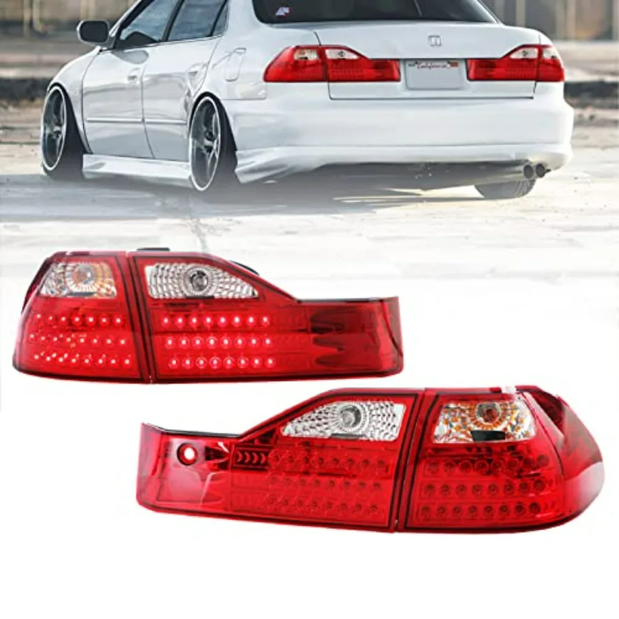 

DEPO 01-02 Accord Tail Lights - JDM Style Red/Clear Lens LED Rear Tail Lamps Set Compatible with 2001-2002 Honda Accord 4 Doors