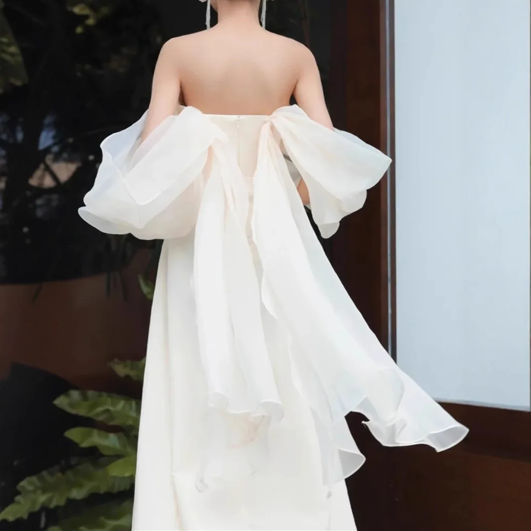 Leichtes Hochzeitskleid für Frauen, elegantes, sexy Schießkleid, trägerloses Abendkleid, Ballkleider, rückenfrei, Host-Cocktail-Partykleid