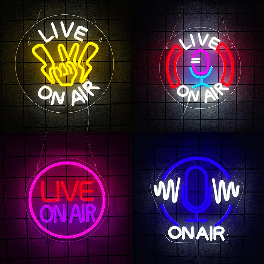 Live On Air Led Neon Sign, Neon Sign Lighting Up Wall Decor, Music Studio Recording Room Bar Party Game Room Man Cave Wall Lamp.