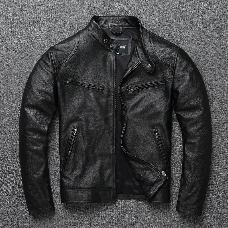 

New Leather Jacket Top Layer 100% Cowhide Leather Clothes Men's Stand Collar Motorcycle Clothes Autumn Winter Plus Size