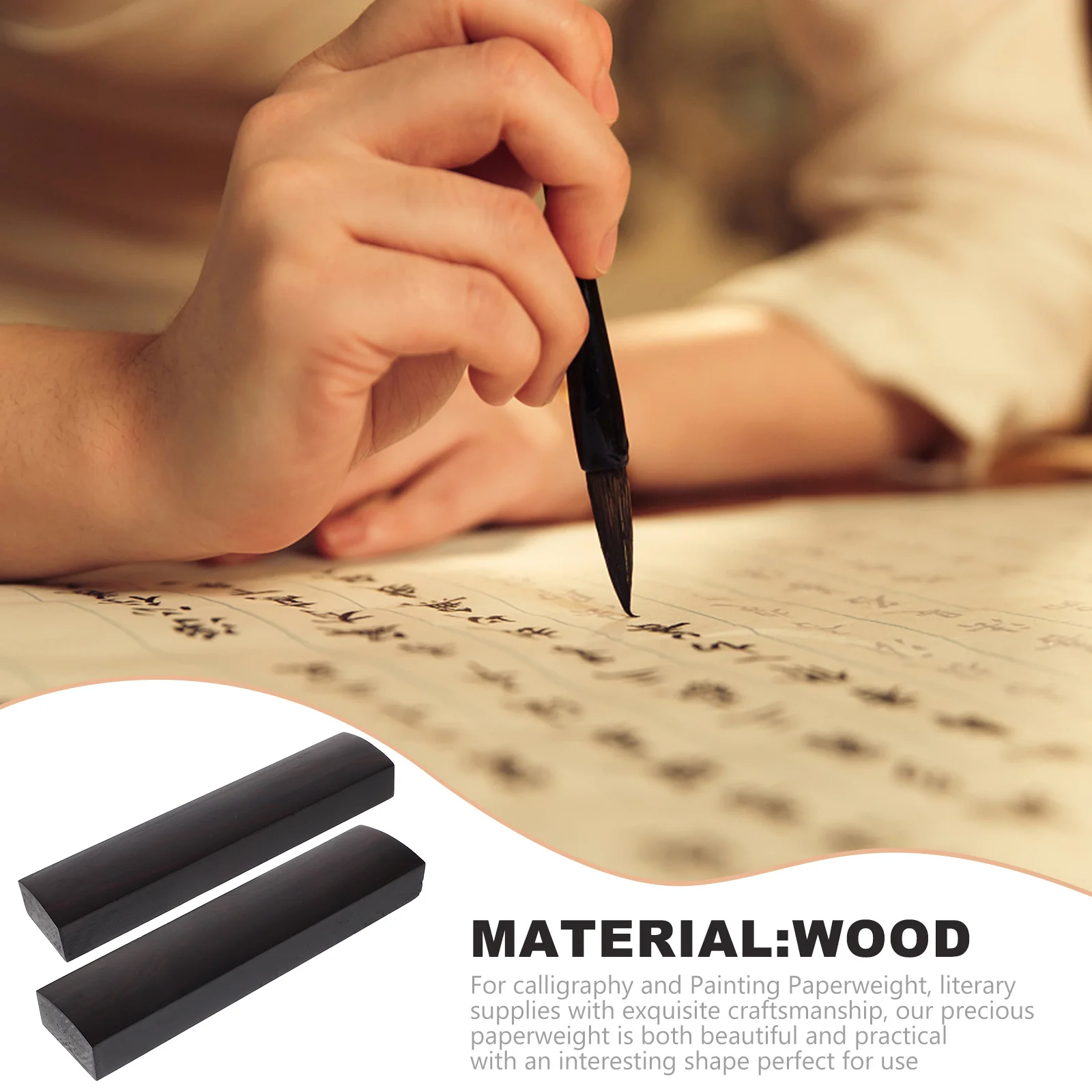 Chinese Calligraphy Wooden Paperweight Rectangular Sturdy Design for Calligraphy Practice and Desk Ornament Wooden Paperweight