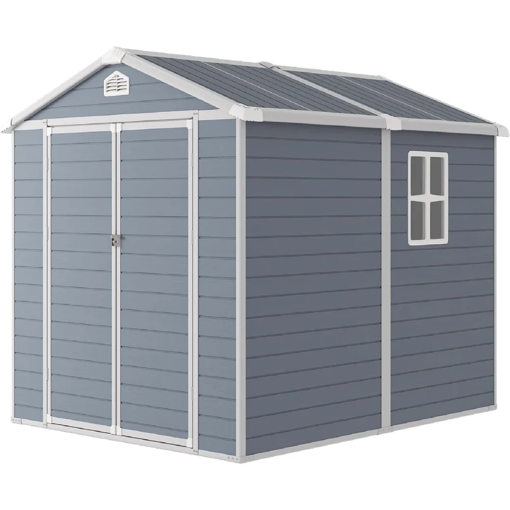 

6x8 Ft Plastic Outdoor Storage Shed, Waterproof Container-style Storage House with Lockable Door and Transparent Window