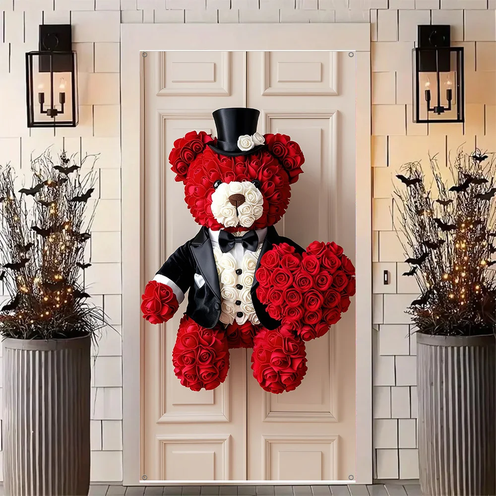 2d door banner 1pc valentines day polyester teddy bear door Valentine Decoration