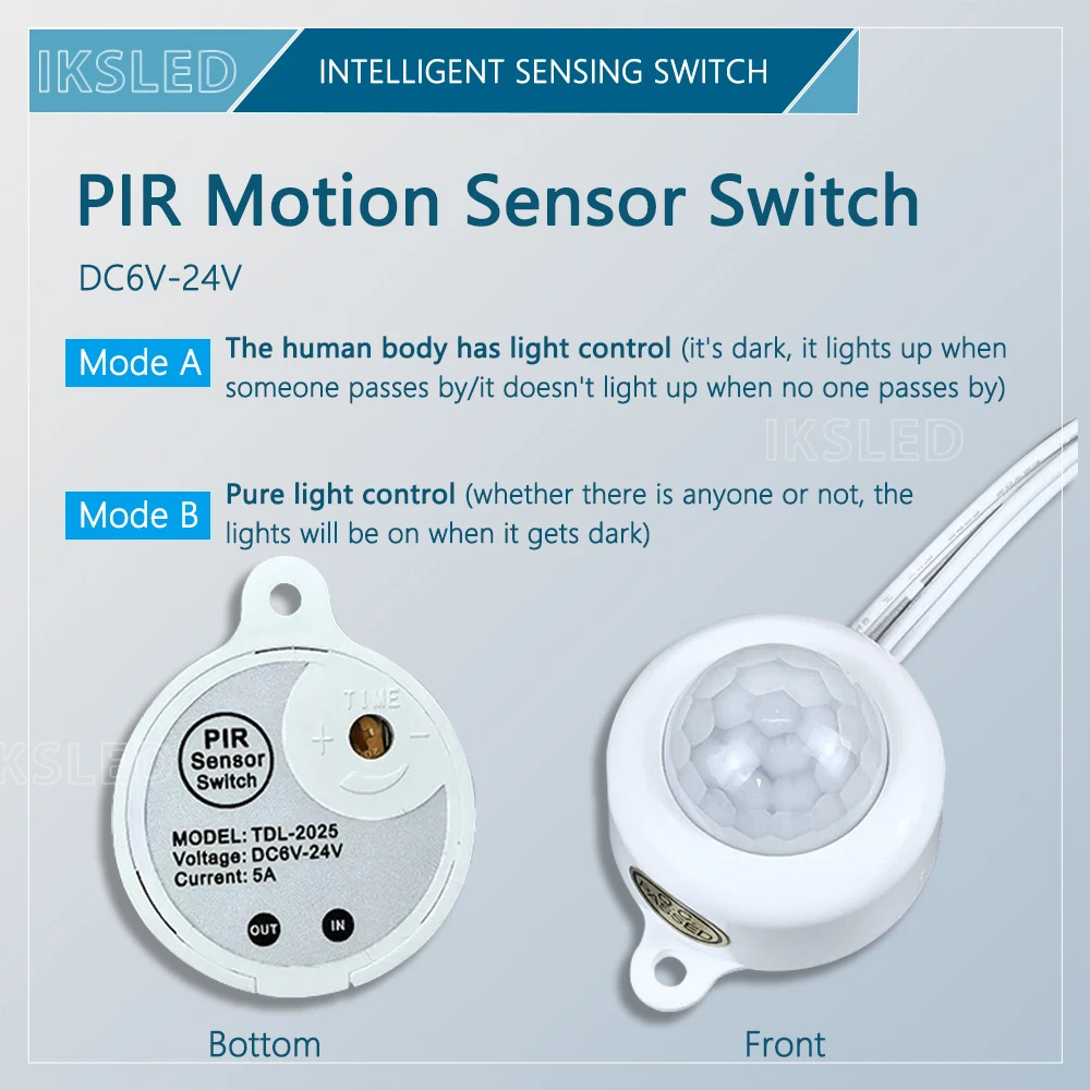 PIR Motion Sensor Switch,DC6V-24V 5A PIR Infrared Motion Human Body Sensor Detector Switch,Light Sensor Adjustable for LED Strip