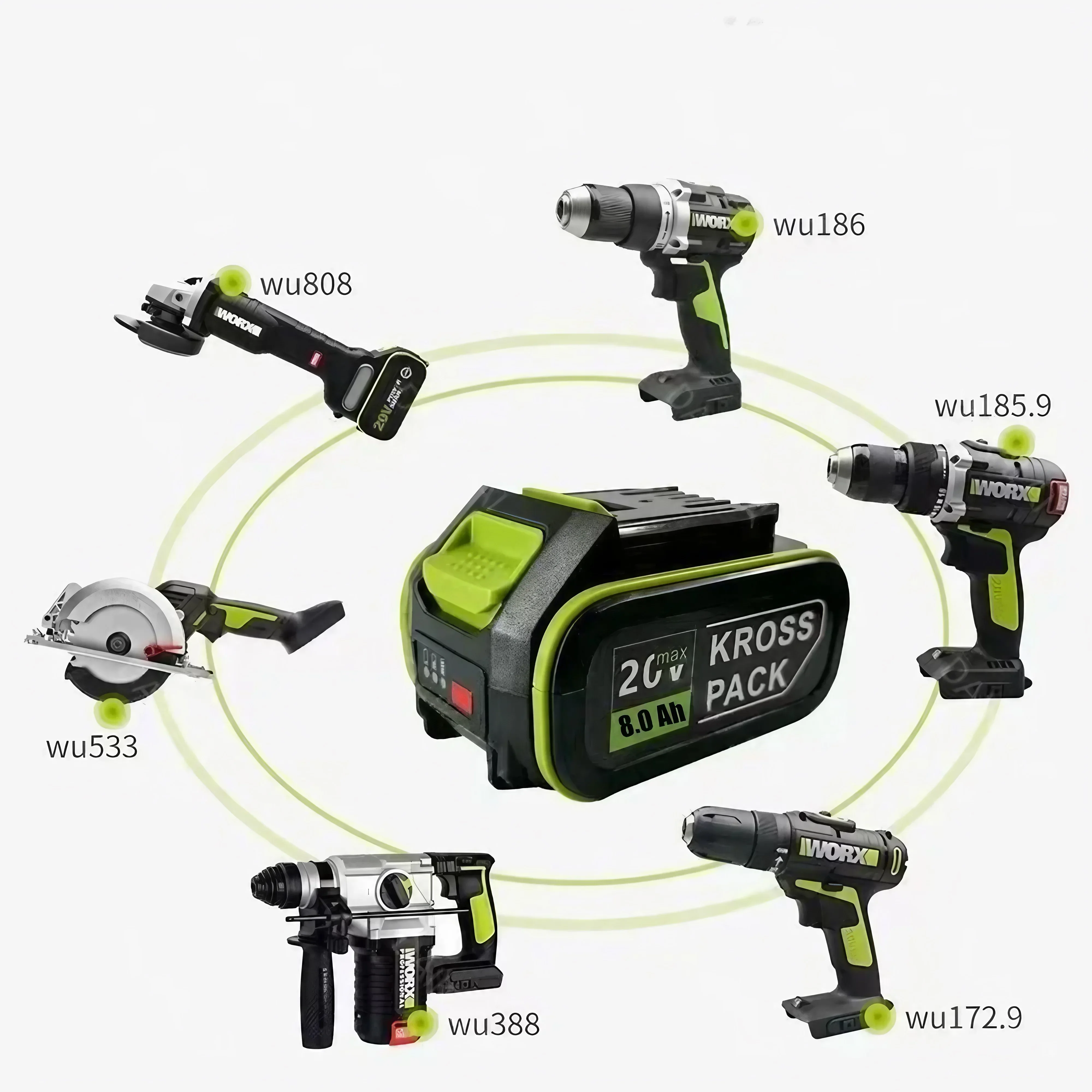 Pro WORX 20V 6.0Ah/8.0Ah 5pin WA3016 WA3023 WA3027 Li-ion baterie pro nářadí Dewalt pro akumulátorové nářadí WORX model baterie - náhled 4