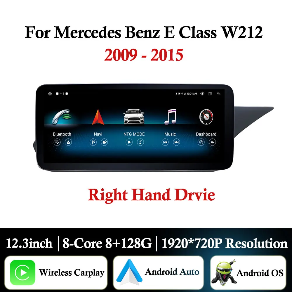 For Mercedes Benz E Class W212 2009 - 2015 Right Hand Drvie Android 14 Car Radio Multimedia Player GPS Navigation WIFI CarPlay