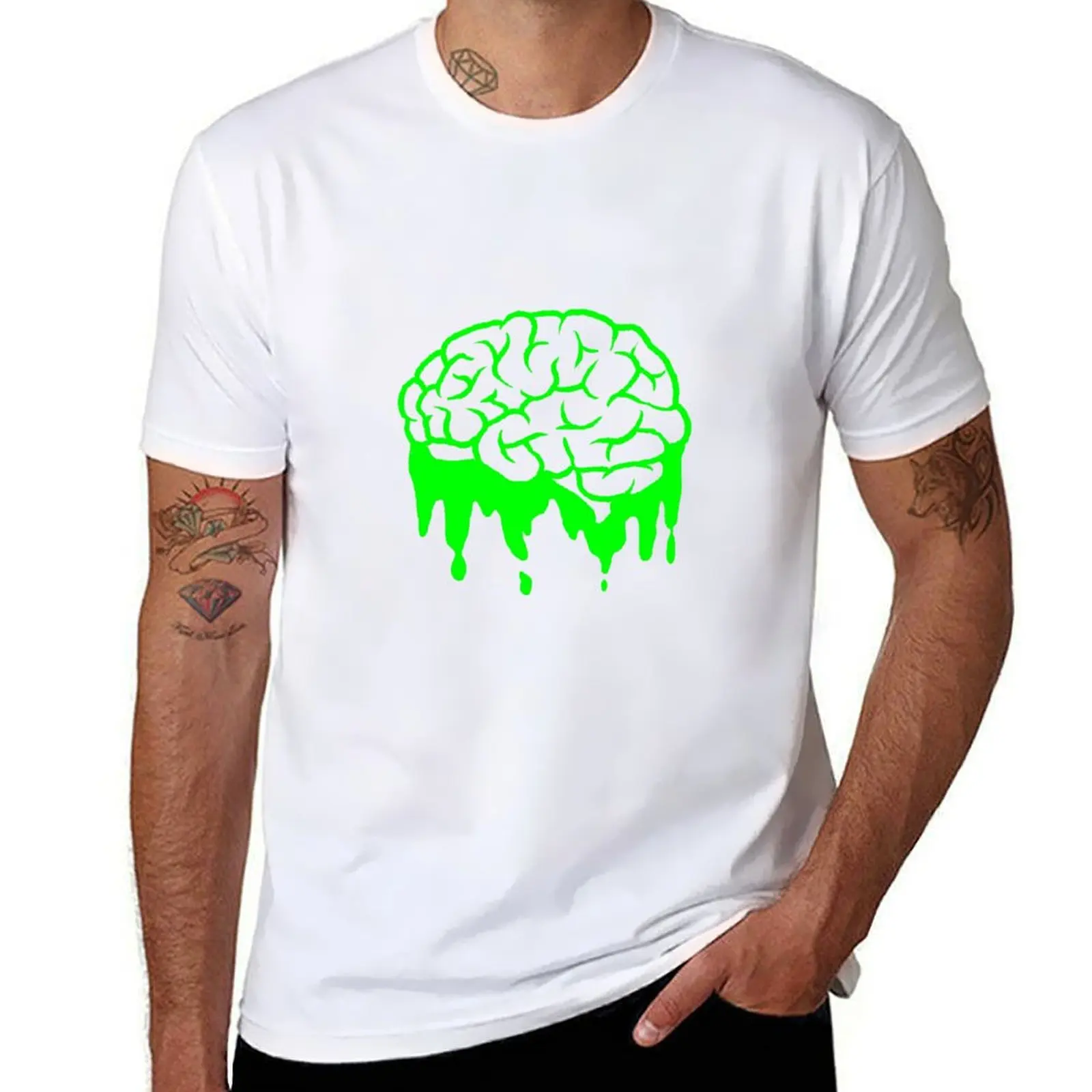 

green brain dripping goo T-Shirt man t shirt cotton high quality man t shirts for men T-Shirt