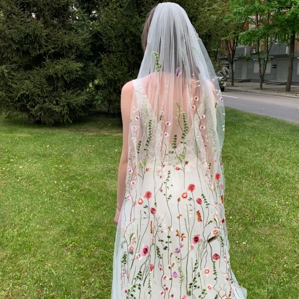 

Boho One-Layer 3D Flower Embroidery Wedding Veil with Comb Bridal Veil Wedding Dress Wedding Accessories 웨딩 소품