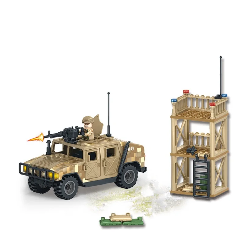 

US Army Hummer Car Sentry Post MOC SWAT Guns Military Weapons Army Figure Mini Building Block Set Brick Kit Toys for Children