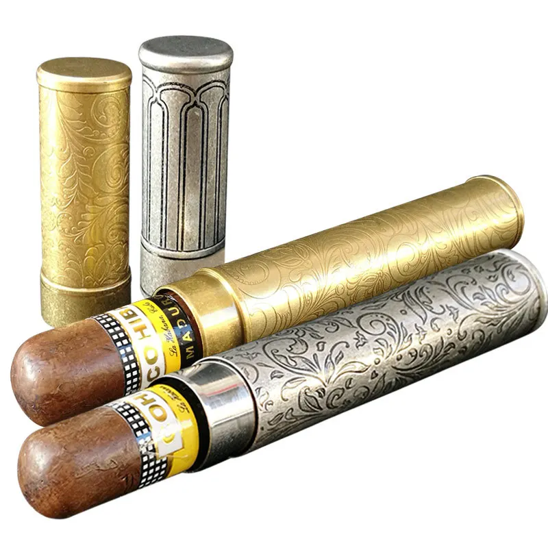 Cigars Box Single Cigar Tube Pure Copper Humidor Moisturizing Portable Carbon Fiber Metal Cigar Case Travel Cigar Accessories