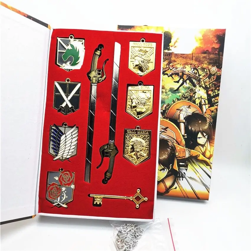 

Attack on Titan Mikasa Captain Eren Metal Pendant Set Anime Creative Wings of Freedom 2D Keychain Necklace Accessories Gift