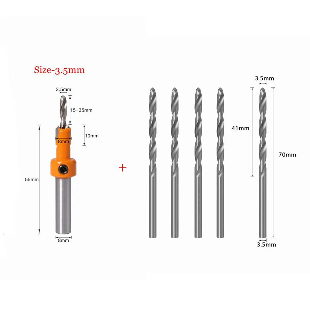 Krachtige 6Pcs 8mm Schaft Senker Bohrer Set Router Fräsen Cutter Holz Twist Bohrer 2,8mm 3mm 3,2mm 3,5mm 4mm