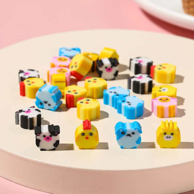 100 Pieces of Cute Animal and Fruit Dishes Shape Erasers for Students To Learn Stationery Creative Novel Eraser New Stationery