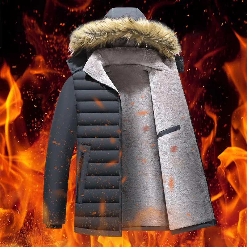 

2025 New Men's Winter Cotton Jacket with Fleece Lining, Hooded Cotton Coat, Casual Men's Cotton Outerwear