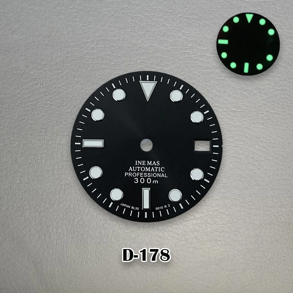 High Quality 28.5mm S Logo NH35 Dial Dual Calendar Dial Suitable For NH35/NH36 Movement Green Luminous NH35 Watch Accessories