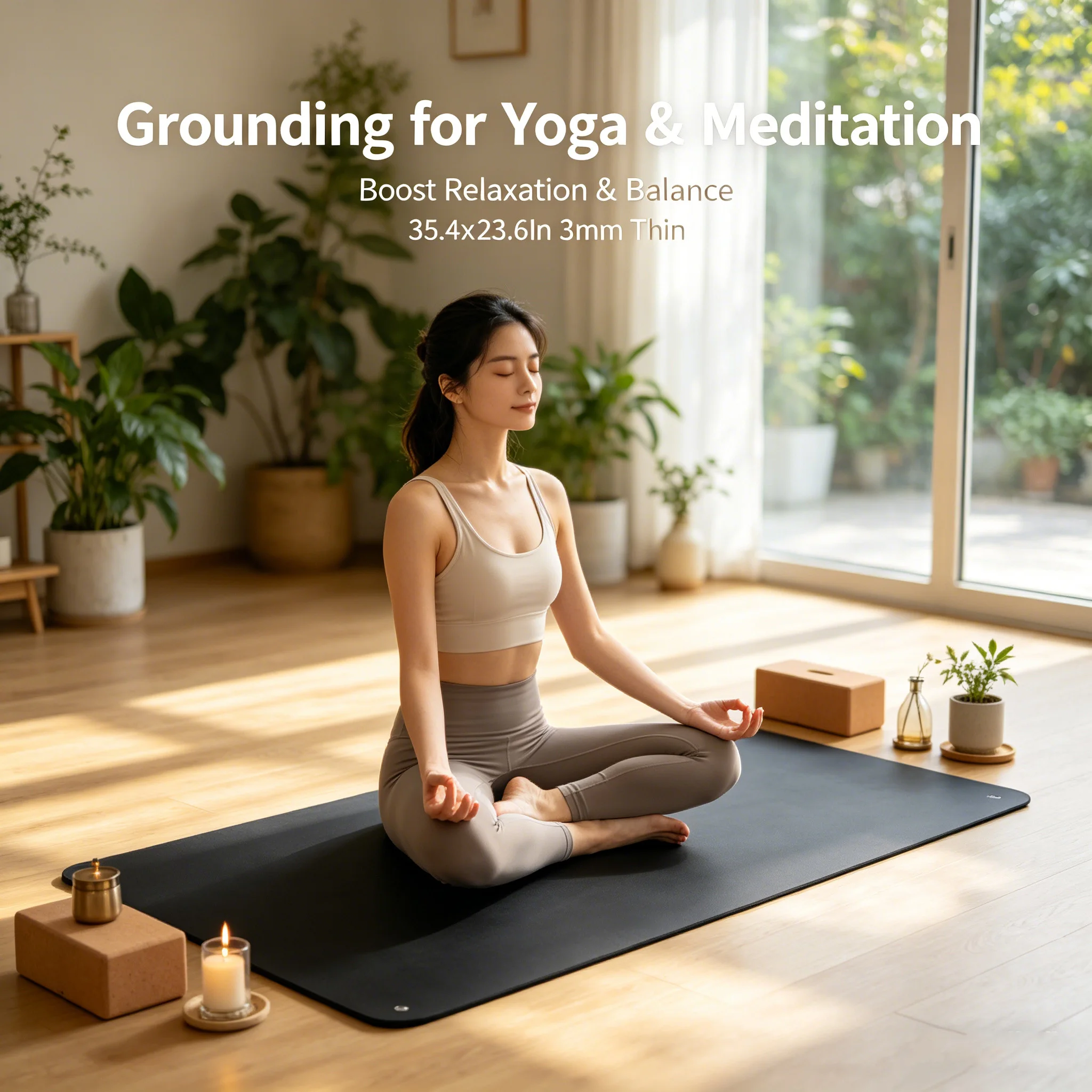 90x60cm Grounding Mat Earthing Pad 3mm Conductive PU Leather for Sleep Support EMF Protection Stress Relief and Wellness Comfort
