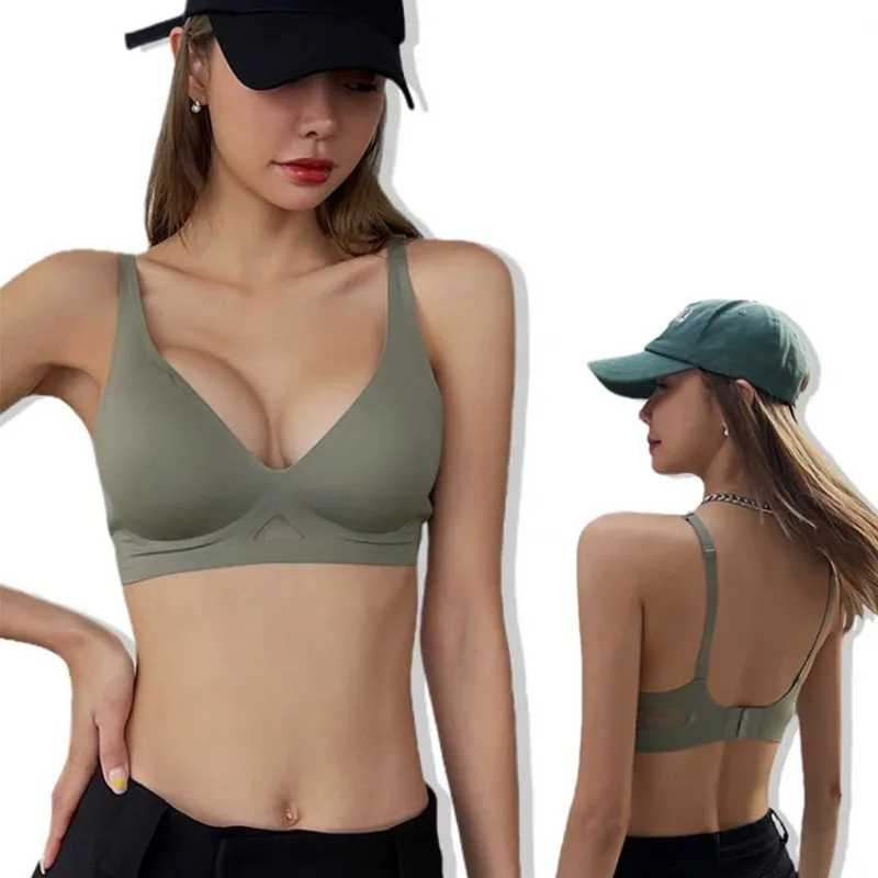 Push-Up-BHs mit V-Ausschnitt für Damen, Bügelloser BH, Nahtlose Unterwäsche, Unsichtbare gepolsterte Bralette, Atmungsaktive Mesh-Patchwork-Dessous S-XL – Detail 6