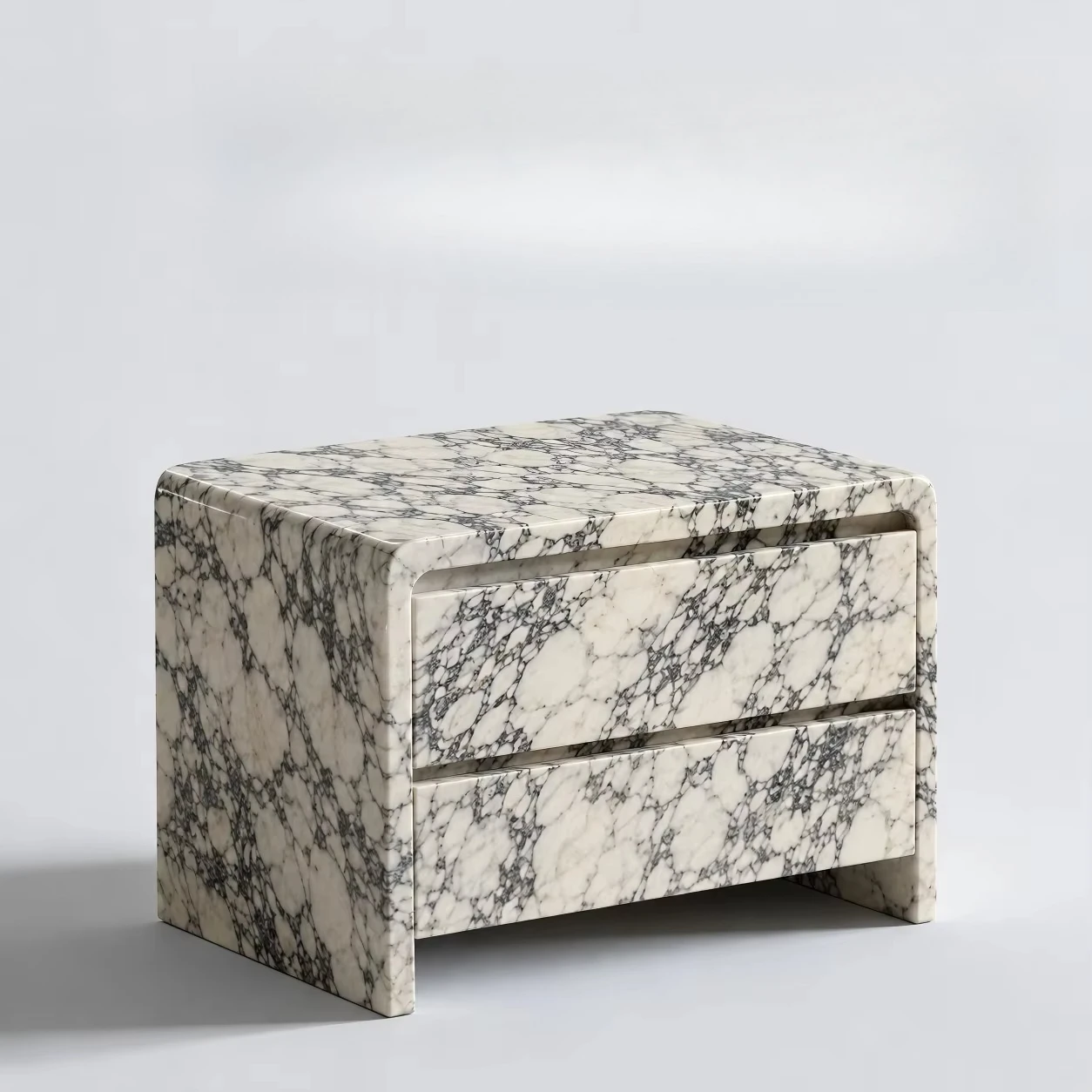 Modern Luxury Calacatta Viola Marble Nightstand Curved Stone Bedside Cabinet for High-end Designer Project Decor