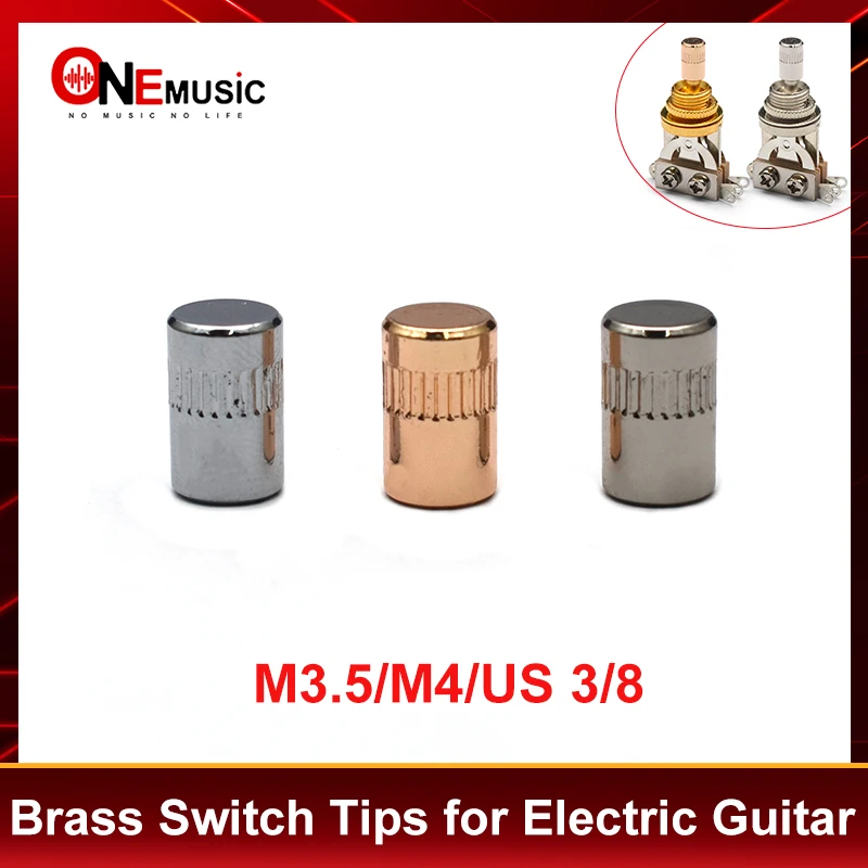 20Pcs Cylinder Brass Knob for Electric Guitar Switch Tip Pickup Selector Cap Button M3.5/M4/US8-32 Thread Nickel/Chrome/Gold