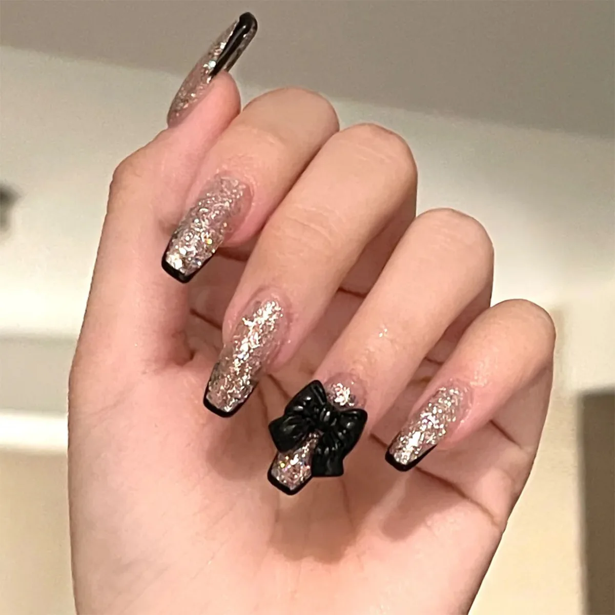 24 Stuks Nep Nagels Kort Ballet Gradatie Heldere Flash Drill Glitter Pers Op Nagels Sticker Afwerking Nail Art Patch Naakt Strass