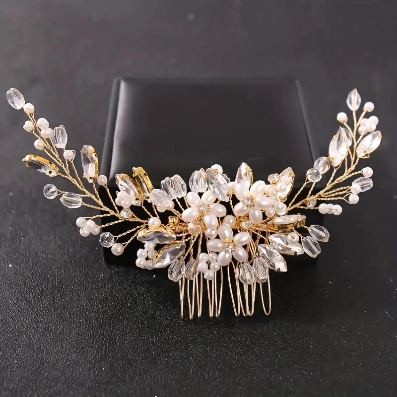 1pc Crystal Rhinestone Pearl Hair Comb Headpiece Sweet Romantic Ladies Bride Party Wedding Jewelry Hair Clip Hair Accessories