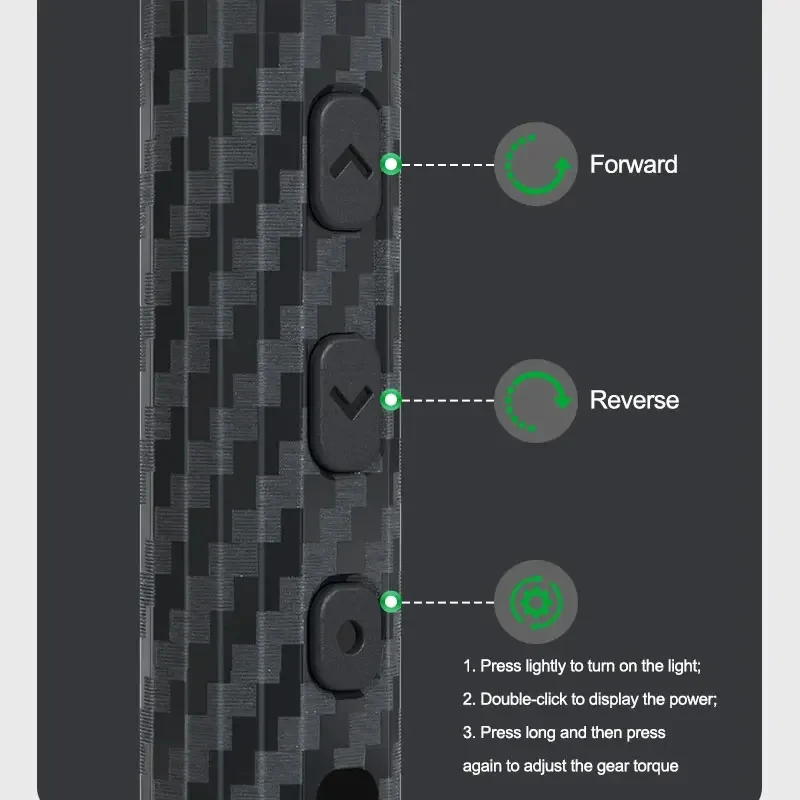 RELIFE E1 Powerful Carbon Fiber Electric Screwdriver Set 5-Speed Adjustment Forward/Reverse Steering Design,Shadowless LED Light