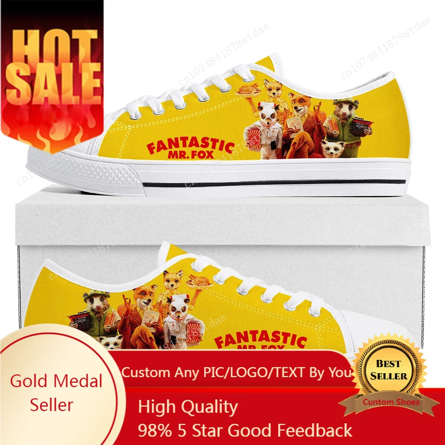 

Fantastic Mr Low Top Sneakers Fox Womens Mens Teenager High Quality Canvas Sneaker Couple Anime Comics Manga Custom Made Shoes