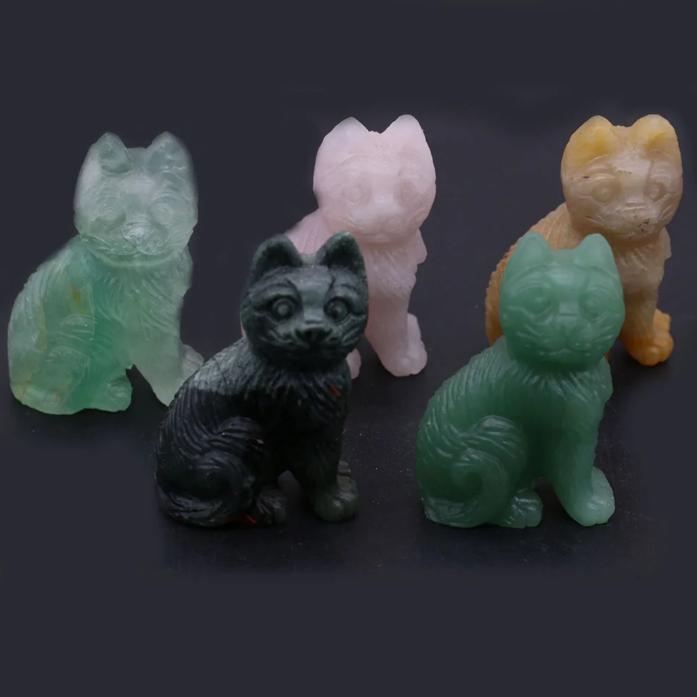 1PCS Wholesale Natural Jade Agate Rose Quartz Cat Shape Ornament Healing Energy Ore Mineral Craft Home Decor Gift 33x53mm