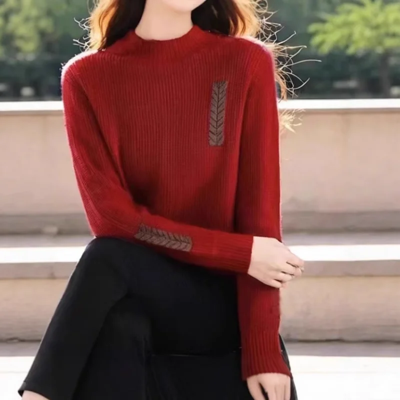 

New Arrival Women's Half High Neck Sweater Thickened Fashion Casual Versatile Short Mid Age Base Layer For Autumn And Winter