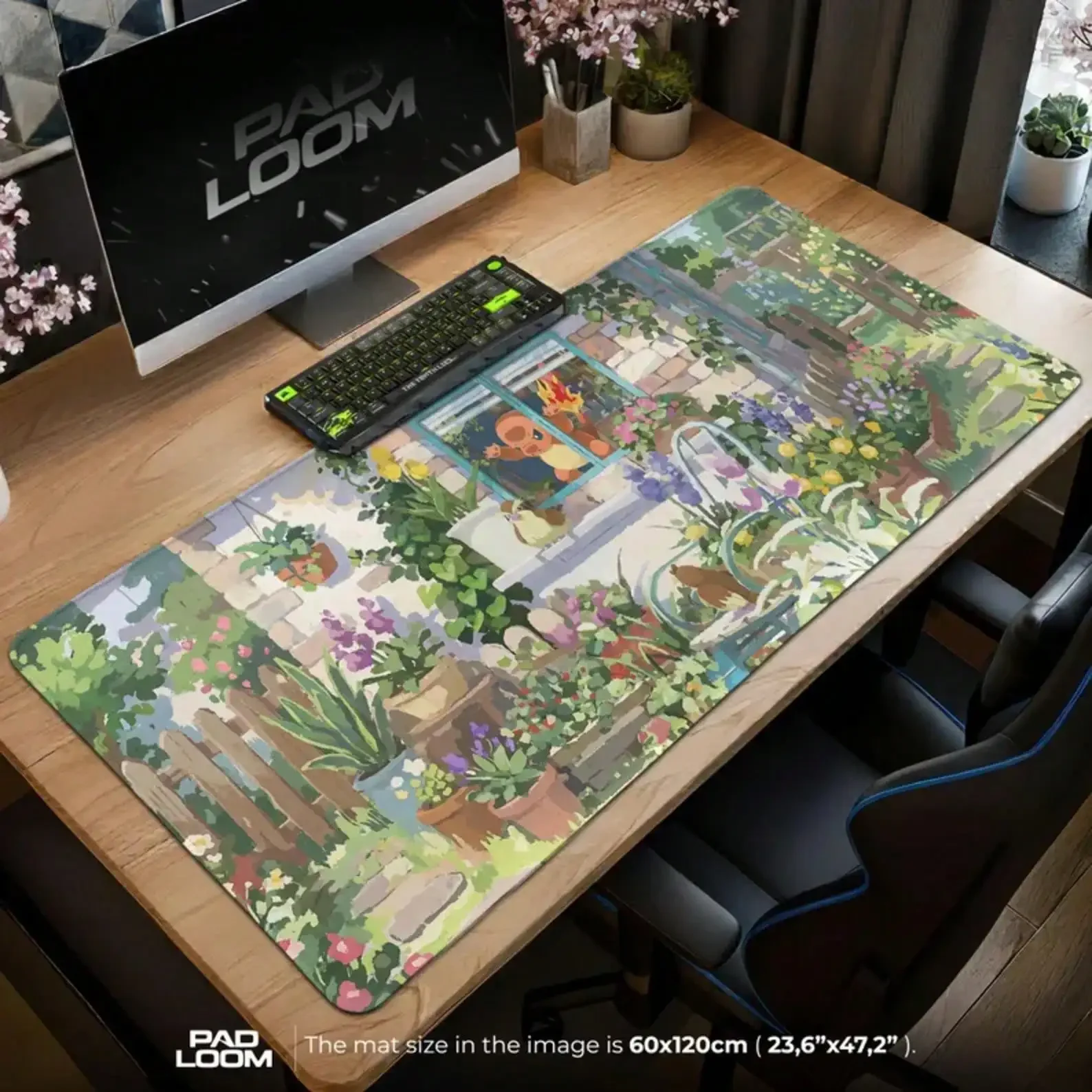 

Cottage Window Mouse Pad, Cozy Gaming Desk Mat, Whimsical Garden Art, Scenic Anime XL Keyboard Mat, Plant Lover Gift