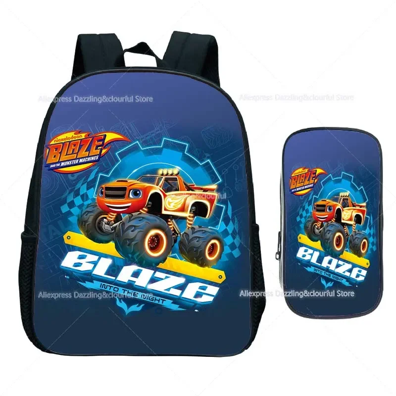 Blaze and the Monster Machines Backpacks 2Pcs Kids Set Bag with Pencil Case Boys Girls Kindergarten Rucksack Children Bookbags