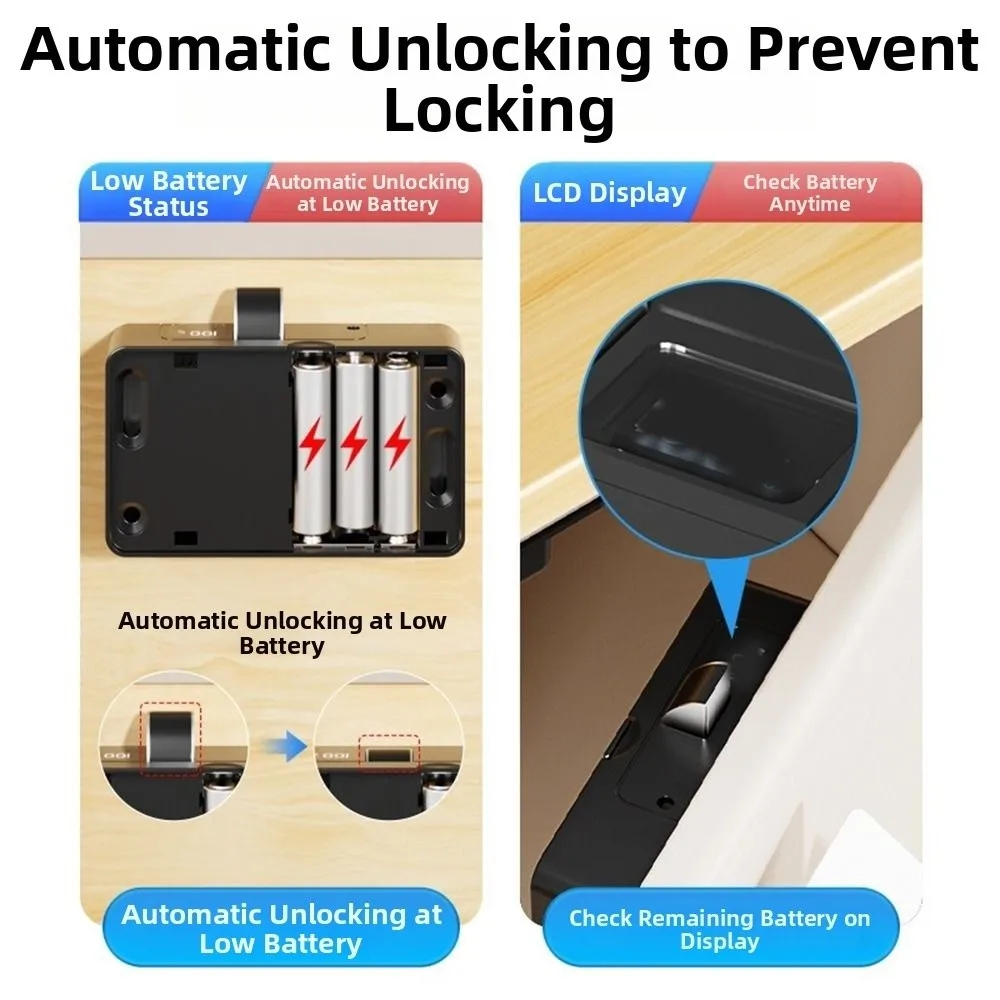 Non Perforated NFC Sensing Drawer Card Lock Invisible Design Card Swiping Cabinet Lock Battery Display Double Opening