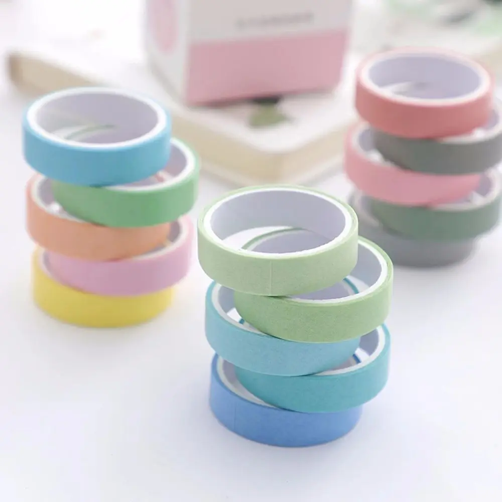 5Rolls/box Handbook Tape Solid Color Students Stationery Masking Tape Scrapbooking Adhesive Tape Decorative Tape Tape Set