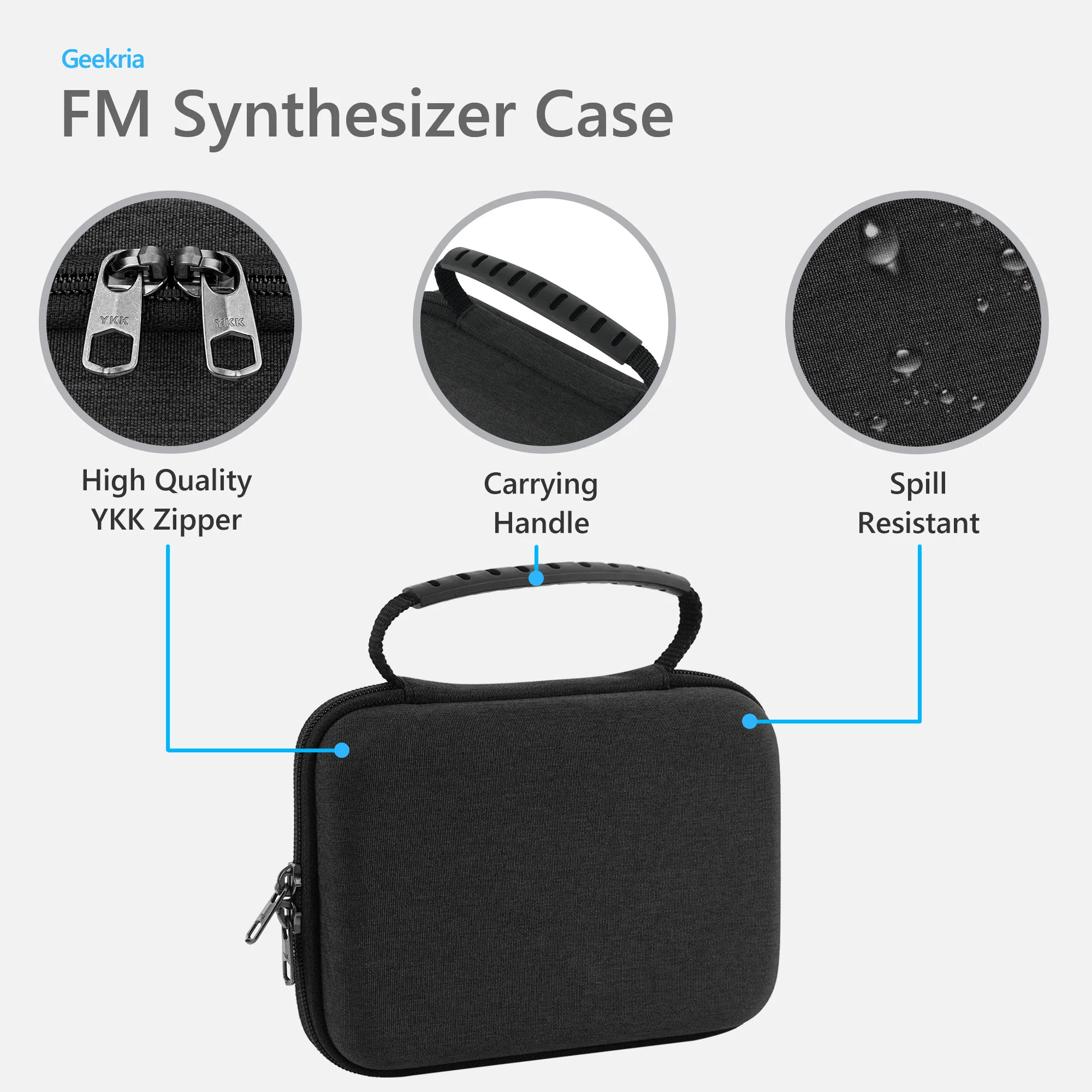 Geekria Hartschalen-EVA-Hülle für M-VAVE FM001 Audio FM-Synthesizer Stoßfeste Reise-Tragetasche Tragbare Box Dunkelgrau – Detail 2
