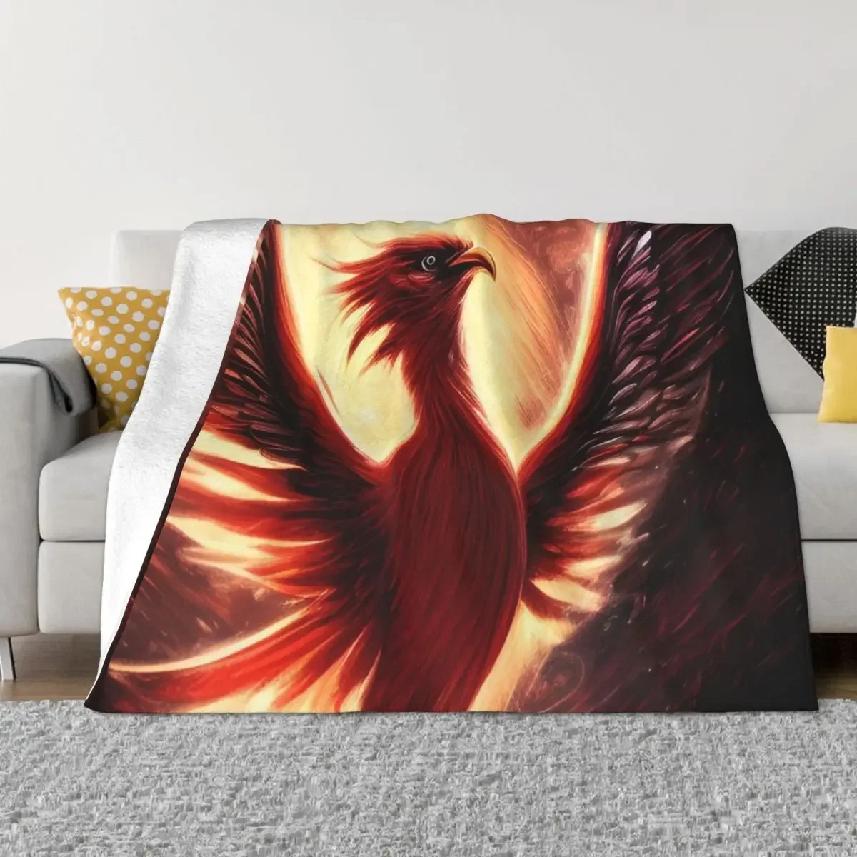 Red Phoenix Fantasy Mythical Creature Throw Blanket Heavy Beach Blankets