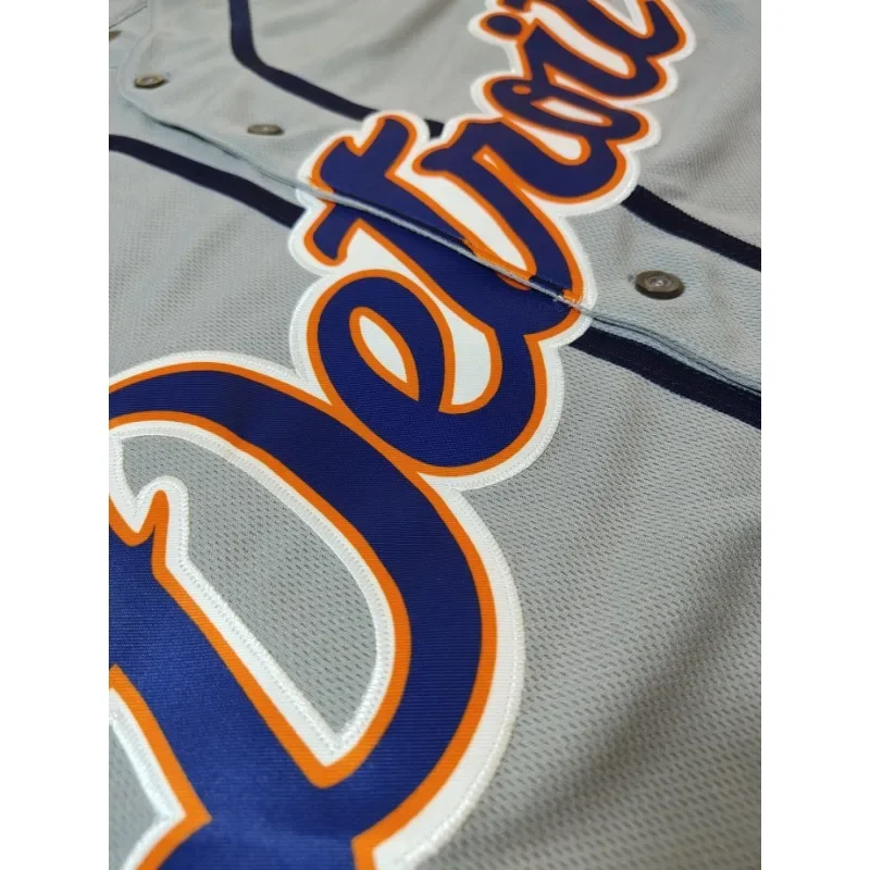 Customized Name And Number Men's Embroidery Baseball Jersey Detroit Grey V-Neck Personalized Short Sleeve Button Down DIY Shirts view 6