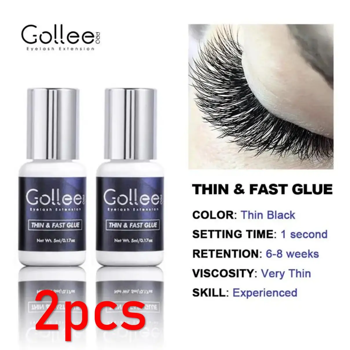 

2pcs Gollee Eyelash Extension Glue Glue for False Eyelashes Home Use Eyelash Extension Professional 1s Quickly Dry Waterproof