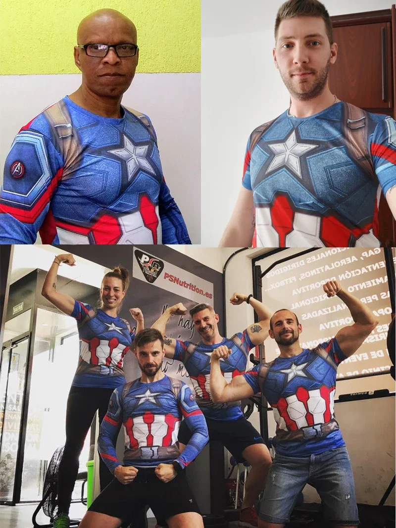 Fashion Fitness Captain America Spiderman T-shirt Tshirts Men Compression Shirts T-shirts Tees Bodybuilding Camiseta Rashguard