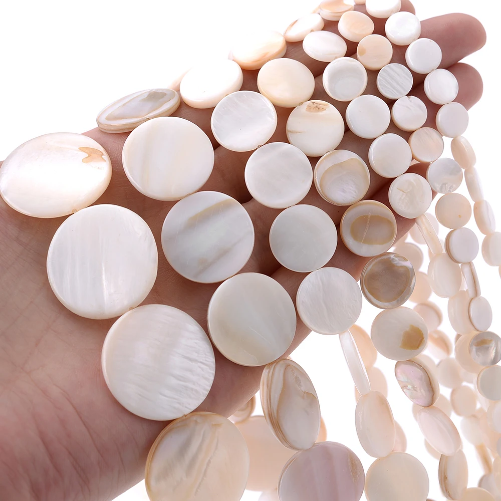 Natural White Shell Beads For Jewelry Making Round Flat Mother of Pearl Shell Beads Diy Bracelet Necklace Accessories 6-30MM