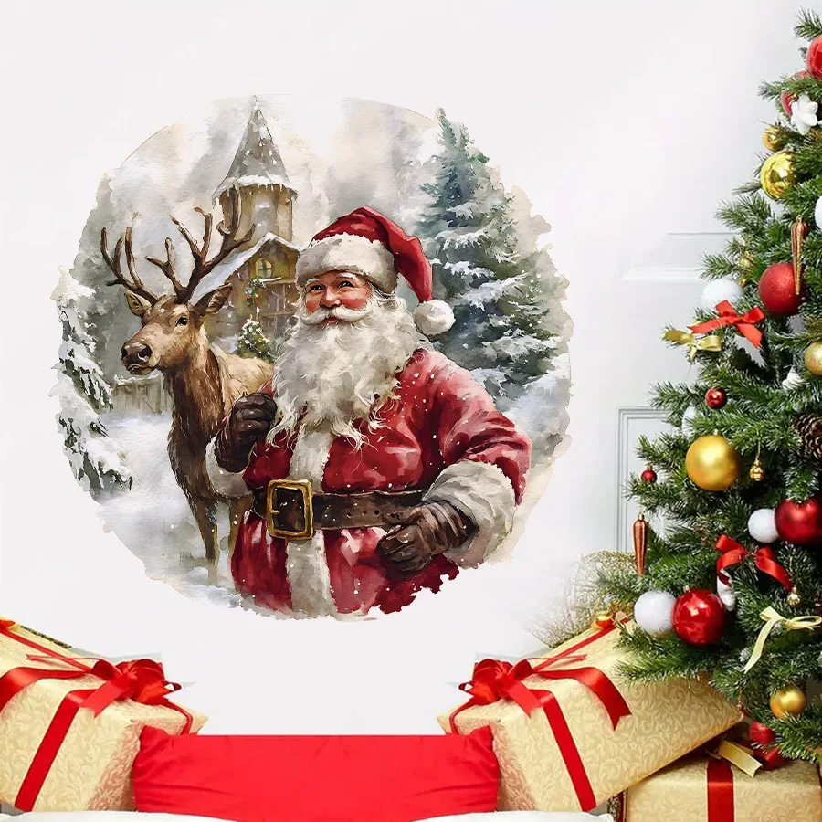 Christmas Cartoon Elk Santa Self-adhesive Wall Sticker Ins Room Living Room Bedroom Decoration Sticker