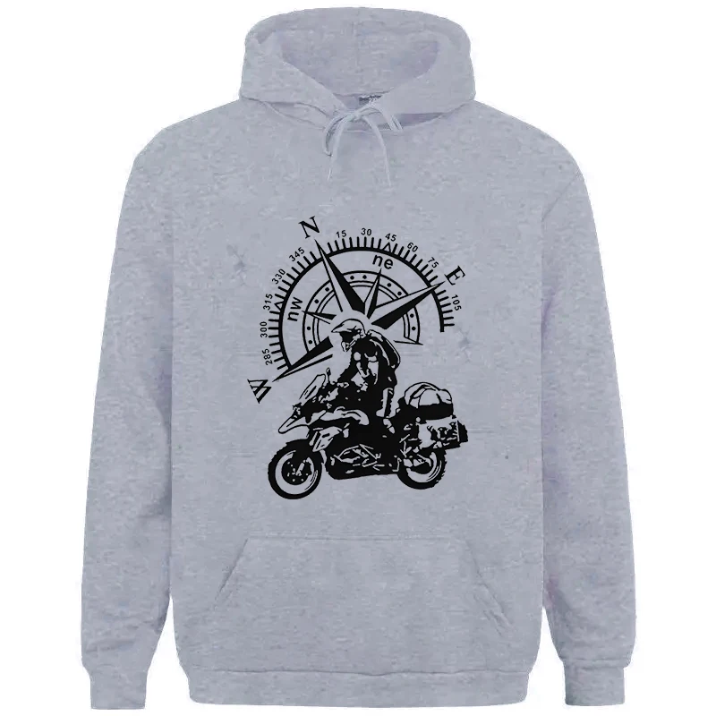 Funny Motorcycle Compass Print Hoodies Men's Mountain Adventure Pullover Hip Hop Long Sleeve Streetwear Men Travel Sweatshirts