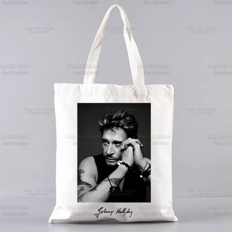 Johnny Hallyday Cantor Rock Shopper Bolsas, Sacola de Compras, Bolsa De Ombro, Sacos De Lona, Grande Capacidade, Bolsa Da Faculdade