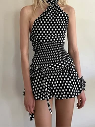 Women Y2K 2 Piece Bubble Skirt Outfit Set Off the Shoulder Plaid Halter Tank Top and Puff Mini Skirt with Belt Party Clubwear