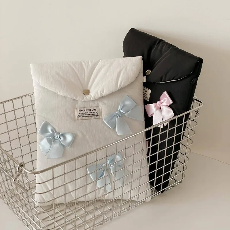 

Ins Minimalist Bow Korean Style Tablet Bag Fashion Versatile Fabric Laptop Case for Girls Portable Storage Pouch for IPad